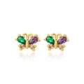Detailed close-up of gold-plated butterfly stud earrings with colorful zircon stones - Colorful Zircon Butterfly (Style 1)