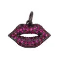 Pendentif lèvres pavé de zircons roses sur une base en métal noir foncé - Lèvres Rouges / Noir