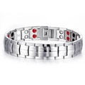 Men's silver titanium steel magnetic therapy bracelet with double row health stones - Bracelet 14 (Silver/Three-Color Elements)