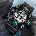 Tactical waterproof sport watch with digital display and blue accents on dark rocks - Light Blue