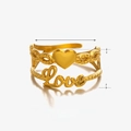 Golden heart ring with LOVE engraving and double layer stainless steel design - Golden Heart Ring
