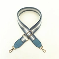 Adjustable wide replacement bag strap with blue and silver stripes and gold metal hardware - Light Blue + Light Blue Leather