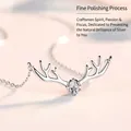Detail of s925 silver reindeer antler necklace with a pear-cut white zircon stone - Adjustable Open / Deer Antler Open Style / Silver