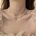 Double-layered pearl necklace with golden chain and single pearl pendant for women - SY313-Double Layer Luxury Pearl Pendant Necklace