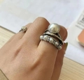 Ensemble de trois bagues vintage en argent avec perles blanches et anneau torsadé - Ensemble 3 Pièces Perle / Argenté