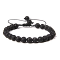 Adjustable 6mm black volcanic stone beaded bracelet with handmade woven cord - 6mm / Black Lava Rock