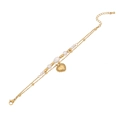 Double-layer golden flower bracelet with elegant faux pearls and a heart relief charm - Heart