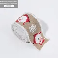 Nastro natalizio in finto lino kaki con Babbo Natale, fiocchi e bordi in pelliccia - Babbo Natale Caffè / 5.3cm x 2m