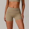 Women's high waist quick-dry yoga shorts in khaki with a seamless wide waistband - S / Dark Khaki