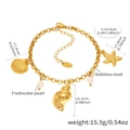 Bracelet doré en acier inoxydable avec perles d'eau douce et breloques marines - Bracelet de Cheville Élément Océan Doré