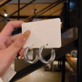 Polished silver C-shaped hoop earrings with 925 silver posts on display card - 2# Silver Earring Post - Silver - Hoop