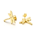 Elegant gold dragonfly stud earrings set with sparkling crystals and butterfly backs - Gold Dragonfly Style (KE46708-K)