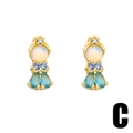 Fairy princess mermaid earrings with gold base, white opal and blue crystal gemstones - Mermaid Gown Figure Style (C)
