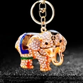 Golden elephant keychain with blue, black and green crystals for women's bags - Single OPP Bag Packaging / Black Elephant Style B