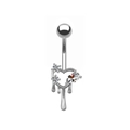 Detailed macro view of silver heart navel ring with sparkling white zircon stones - Silver White Zirconia