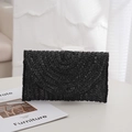Minimalist straw envelope clutch bag in black woven fiber with semi-circular patterns - 26*17cm / Black