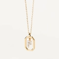 Gold plated octagon pendant featuring a micro-paved zircon letter F on a dainty chain - Letter F