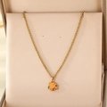 Golden stainless steel mushroom necklace with colorful enamel pendant in a jewelry box - Orange Red Yellow Mushroom Flower Style (KN295252-Z)