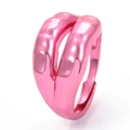 Pink minimalist geometric lip-shaped ring with metallic finish for women - Pink