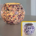Purple floral glass mosaic candle holder showing lit and unlit decorative effects - Pastoral Purple Floral