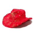 Red plush cowboy hat with gold snowflake patterns for Christmas holiday parties - M (56-58cm) / Red Snowflake