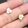 Miniature white enamel and gold flower charm with pearl center held on a fingertip - 1Pc White Pearl White Flower 9x11.6mm