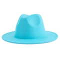 Detail view of the sky blue wool fedora hat showing its wide brim and smooth texture - M (56-58cm) / Lake Blue