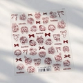 Vintage dark red pet stickers with hand-drawn bow designs and cute puppy patterns - TS-3979 Minimalist Cute Pets (Wine Red)