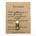 Handmade stone keychain with citrine, pyrite, and green aventurine beads on a silver ring - Success (3611)