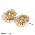 Two-tone shell earrings with pearl trim in gold and silver stainless steel finish - Shell Pearl Bi-color Style (TE60093-M-PL)
