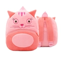 Pink plush cartoon cat backpack for kids featuring soft embroidered animal features - Cat