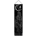 Arazzo bohémien con luna e farfalla su sfondo nero e nappine decorative - 32.5x130cm / Stile 1-Dea della Luna