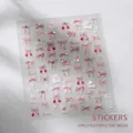 Pink and white bow nail stickers TL-264 with cherry and rabbit nail art patterns - Pink White Bow Rabbit Cherry Style (TL-264)