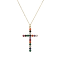 Collier avec pendentif croix dorée serti de zircons multicolores sur une chaîne en or - Style d'Arrangement Linéaire de Pierres Précieuses Multicolores Rondes (CN00980CX)