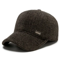 Gorra de béisbol de lana marrón oscuro para hombre con placa de metal lateral de moda - Ajustable / café