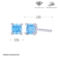 Detailed macro view of 925 silver stud earrings with 4mm light blue zircon in claw setting - 925 Silver White Gold Plated - Sea Blue Zirconia