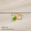 Detail view of 18k gold-plated stainless steel ring with green oval turquoise stone - Green Stone Gold Oval