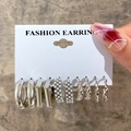 5472325-Silver 6 Pairs-Pearl Geometric Hoops