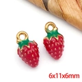 Strawberry fruit charm pendant in red enamel and gold finish, size 6x11x6mm for DIY jewelry - Red 3D Strawberry-Small