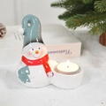 Ceramic snowman candle holder with red scarf and blue hat for Christmas table decor - Gray Hat Snowman Candle Holder (11.8*7.5*11.6cm)
