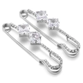 Silver U-shaped crystal zircon safety pin brooch set with square gemstone accents - 42# Silver 7*1.4cm