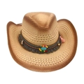 Bohemian gradient straw cowboy hat with colorful beads, tassels and turquoise stone - Off-white 2 (Ethnic Style)