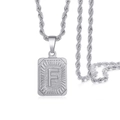 Silver square pendant necklace with capital letter F and durable steel rope chain - Silver - F