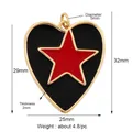 Black enamel heart pendant featuring a red star and gold metal trim jewelry accessory - Black Background Red Star Heart Style (K055898-11)