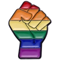 Rainbow fist enamel pin with LGBTQ pride colors and black metal outline finish - Rainbow Color Fist Style (xz8332)