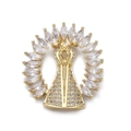 Pendentif en cuivre plaqué or avec zircons marquise et figure religieuse centrée - Madone/CX112-1