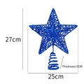 Sparkly blue glitter hollow star christmas tree topper with spiral base 27x25x5cm - 25cm / Blue