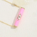 Pink enamel devil eye cylinder pendant necklace with sparkling cubic zirconia in gold - Pink Evil Eye Pattern (XL2692) / Pink