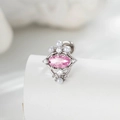 Clou d'oreille en argent avec zircon rose ovale et perles blanches délicates - Zircon Rose Ovale Perle (Unique)