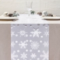 Gray velvet Christmas table runner with silver snowflake patterns and festive decor - White Snowflake